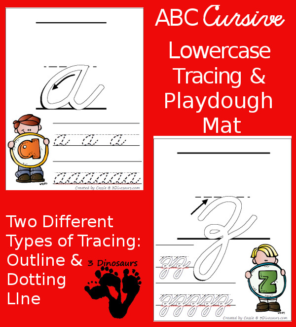 FREE ABC Lowercase Cursive Tracing Pages with Playdough Mats - 3Dinosaurs.com