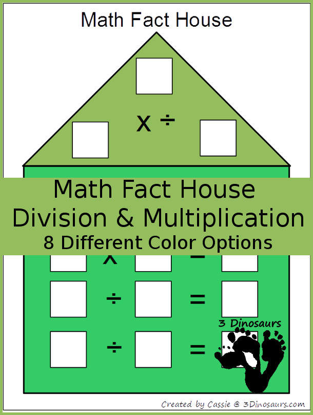 Free Math Fact Houses for Multiplication & Division Printable - 3Dinosaurs.com