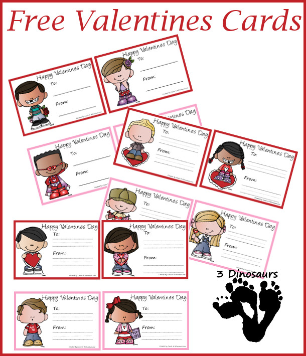 Free Valentines Cards Printables - 3Dinosaurs.com