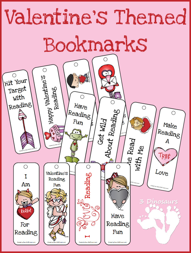 Free Valentines Bookmarks - 12 bookmarks to use - 3Dinosaurs.com