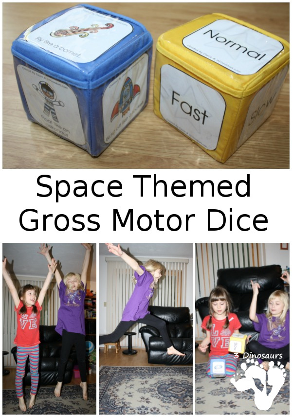 Free Space Themed Gross Motor Dice - 2 sets of dice for kids to get moving and with space themes - 3Dinosaurs.com