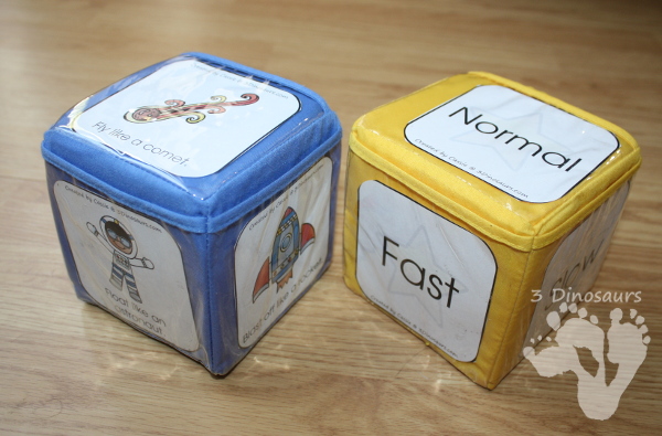 Free Space Themed Gross Motor Dice - 2 sets of dice for kids to get moving and with space themes - 3Dinosaurs.com