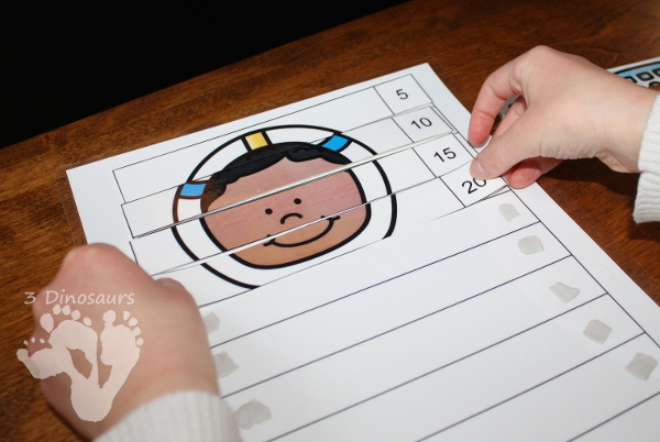 Free Fun Space Skip Counting by 5 Puzzles - 4 pages of puzzles with template - 3Dinosaurs.com