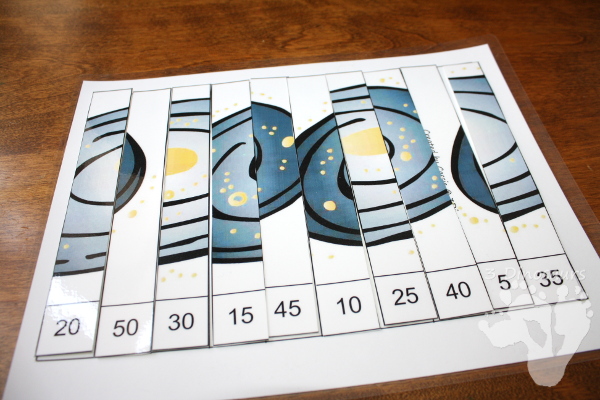 Free Fun Space Skip Counting by 5 Puzzles - 4 pages of puzzles with template - 3Dinosaurs.com