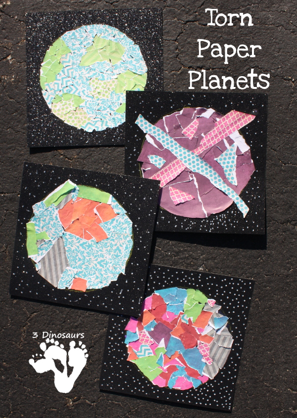 Torn Paper Planets - fun fine motor space craft for kids to make - 3Dinosaurs.com