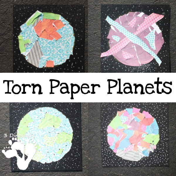 Torn Paper Planets - fun fine motor space craft for kids to make - 3Dinosaurs.com