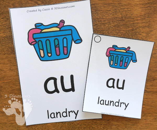 Easy To Use Diphthong Wall Cards - two different card sizes and types: a free set and a selling set options for the cards - 3Dinosaurs.com #wallcards #learningtoread 