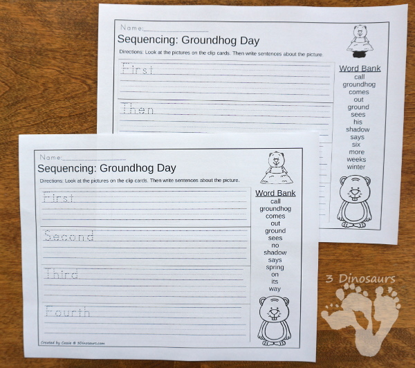 Groundhog Day Sequencing Set -  with clip cards, task cards, no-prep worksheets and easy reader books $ - 3Dinosaurs.com #printablesforkids #sequencingforkids #groundhogday #winterprintables #tpt #teacherspayteachers