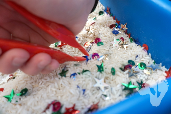Fine Motor Sequin Sensory Bin - 3Dinosaurs.com