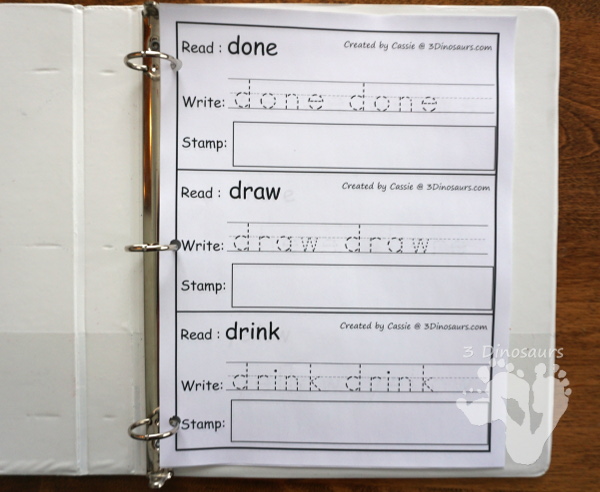 Free Sight Word Read Write & Stamp - all 220 Dolch sight words - 3Dinosaurs.com #sightwords #learningtoread #freeprintables 