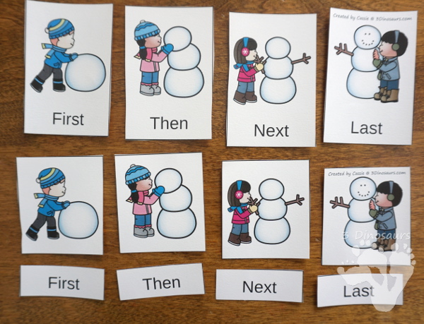 Winter Sequencing Sets -  with clip cards, task cards, no-prep worksheets and easy reader books $ - 3Dinosaurs.com #printablesforkids #sequencingforkids #winterprintables #tpt #teacherspayteachers