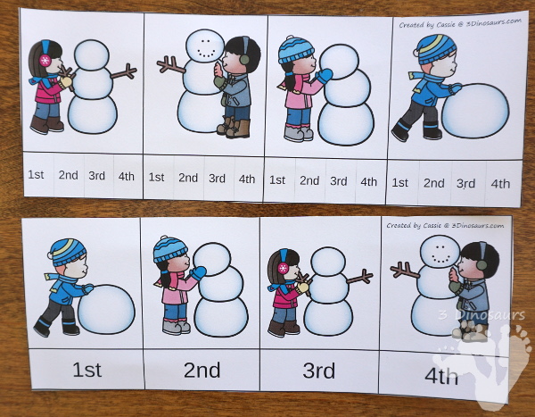 Winter Sequencing Sets - with clip cards, task cards, no-prep worksheets and easy reader books $ - 3Dinosaurs.com #printablesforkids #sequencingforkids #winterprintables #tpt #teacherspayteachers