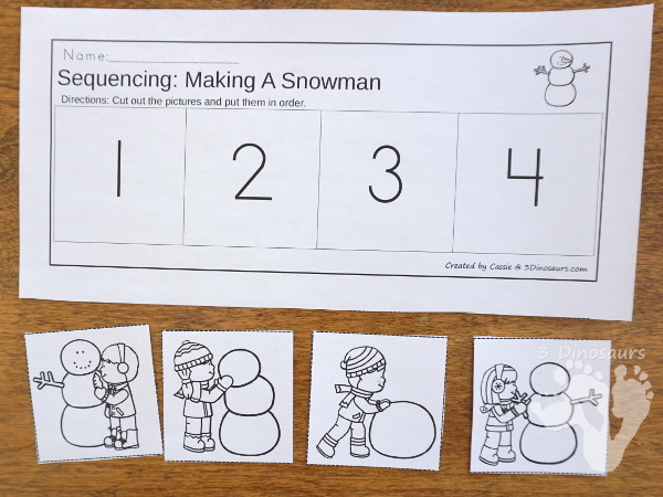 Winter Sequencing Sets -  with clip cards, task cards, no-prep worksheets and easy reader books $ - 3Dinosaurs.com #printablesforkids #sequencingforkids #winterprintables #tpt #teacherspayteachers