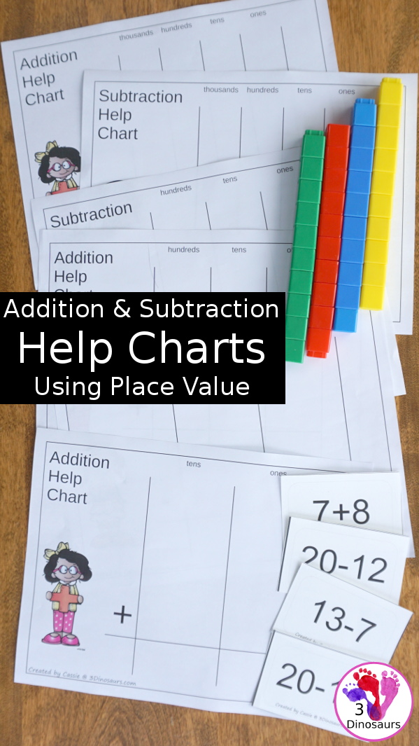 Free Place Value Mats for Addition & Subtraction - 3 mats for addition and subtraction with different levels of place value. - 3Dinosaurs.com