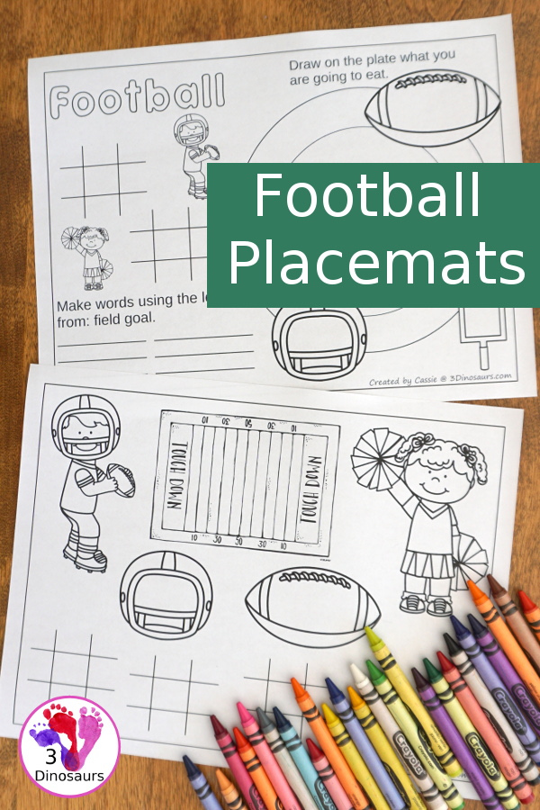 Free Fun Football Themed Placemats - 3 mats to pick from that kids can use during games or any other time - 3Dinosaurs.com