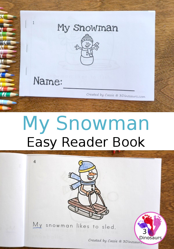 Free My Snowman Easy Reader Book - a fun 8 page book for kids to read and learn winter activities - 3Dinosaurs.com