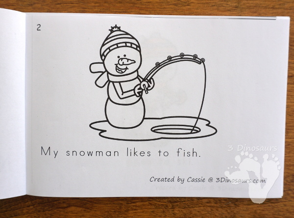Free My Snowman Easy Reader Book - a fun 8 page book for kids to read and learn winter activities - 3Dinosaurs.com