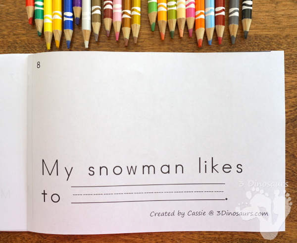 Free My Snowman Easy Reader Book - a fun 8 page book for kids to read and learn winter activities - 3Dinosaurs.com