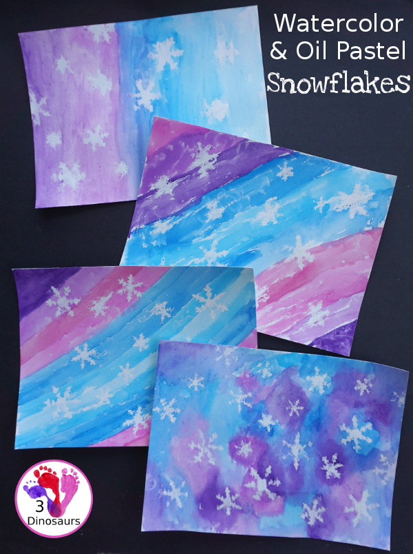 Watercolor & Oil Pastel Snowflakes Painting - easy snowflake painting activity that many different ages can do together - 3Dinosaurs.com