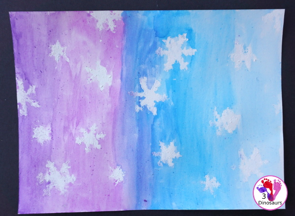 Watercolor & Oil Pastel Snowflakes Painting - easy snowflake painting activity that many different ages can do together - 3Dinosaurs.com