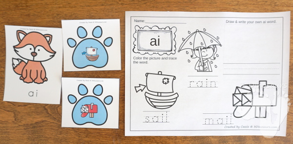 Free Winter Fox Vowel Team and Diphthong sorting and recording sheet - with 2 matching cards for each vowel type and 3 different recording sheets - 3Dinosaurs.com