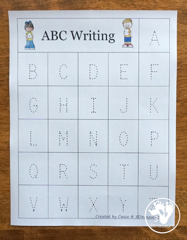 Free ABC Tracing Chart For PreK & Kindergarten - 3 charts with uppercase and lowercase together, uppercase only and lowercase only for kids to see all the letters together and trace them - 3Dinosaurs.com
