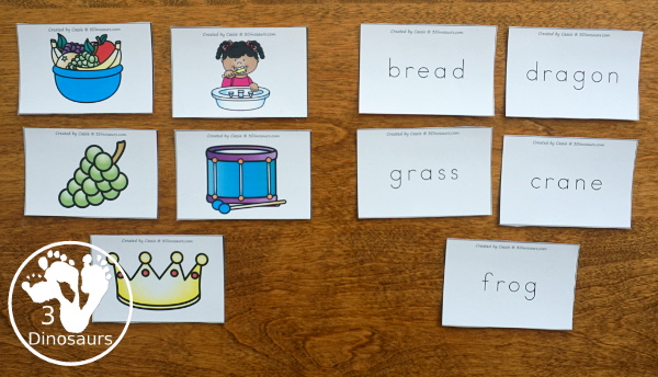 Free Blends Matching Cards Matching Cards - 20 sets of cards for matching picture and beginning word blends plus see ways to use them - 3Dinosaurs.com