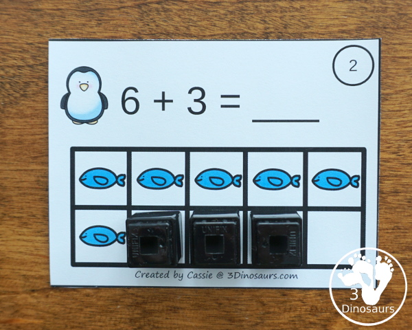 Free Penguin Addition Ten Frame Cards - 2 sets of cards with matching recording sheet. These are great for individual practice or a math center  - 3Dinosaurs.com