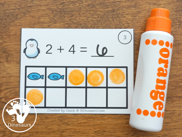 Free Penguin Addition Ten Frame Cards - 2 sets of cards with matching recording sheet. These are great for individual practice or a math center  - 3Dinosaurs.com