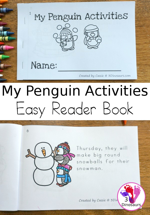 Free My Penguin Activities Easy Reader Book - with sight words they, will and Monday through Friday for calendar words  - 3Dinosaurs.com