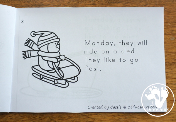 Free My Penguin Activities Easy Reader Book - with sight words they, will and Monday through Friday for calendar words  - 3Dinosaurs.com