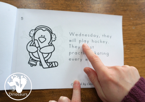 Free My Penguin Activities Easy Reader Book - with sight words they, will and Monday through Friday for calendar words  - 3Dinosaurs.com