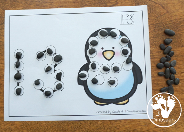 Polar Bear & Penguin Dot the Number Count the Number - this is a fun counting activity with dot markers that works on numbers 0 to 20 with color or black and white options - 3Dinosaurs.com #winteractivities #polaranimals #dotmaker #doadot #numbers #counting #kindergarten #prek