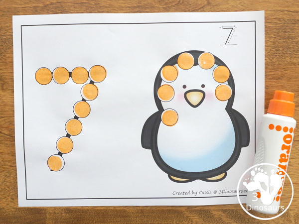 Penguin Dot the Number Count the Number - this is a fun counting activity with dot markers that works on numbers 0 to 20 with color or black and white options - 3Dinosaurs.com #winteractivities #polaranimals #dotmaker #doadot #numbers #counting  #kindergarten #prek
