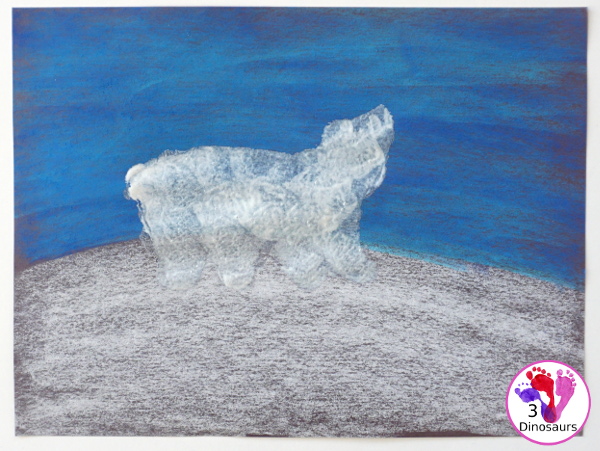 Polar Bear Pastel Chalk - a fun and simple to do a polar bear activity that is great for a winter polar animal theme - 3Dinosaurs.com