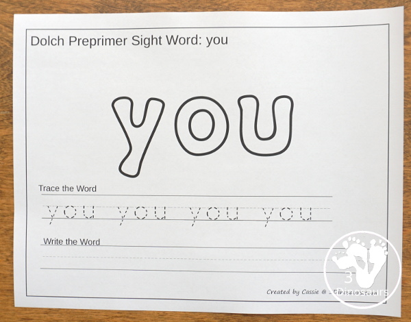 Free Preprimer Sight Words Playdough Mats with Tracing - It has all 40 words from Preprimer sight words list  with a playdough area, tracing the sight word and writing the word for each sight word - 3Dinosaurs.com