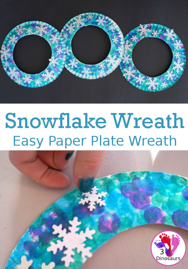 Snowflake Paper Plate Wreath - a simple snowflake themed wreath you can make in the winter - 3Dinosaurs.com