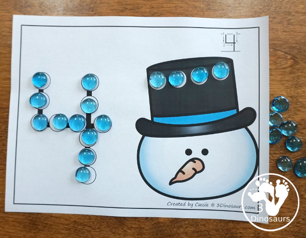 Snowman, Snowflake & Mitten Dot the Number Count the Number - this is a fun counting activity with dot markers that works on numbers 0 to 20 with color or black and white options - 3Dinosaurs.com #winteractivities #dotmaker #doadot #numbers #counting  #kindergarten #prek
