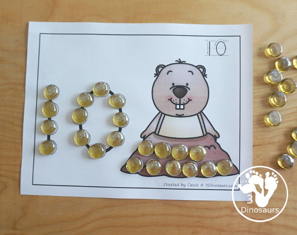 Groundhog Dot the Number Count the Number - easy way to work on numbers from 0 to 20 with fine motor work and counting with this great for Groundhog Day themed for PreK and Kindergarten - 3Dinosaurs.com