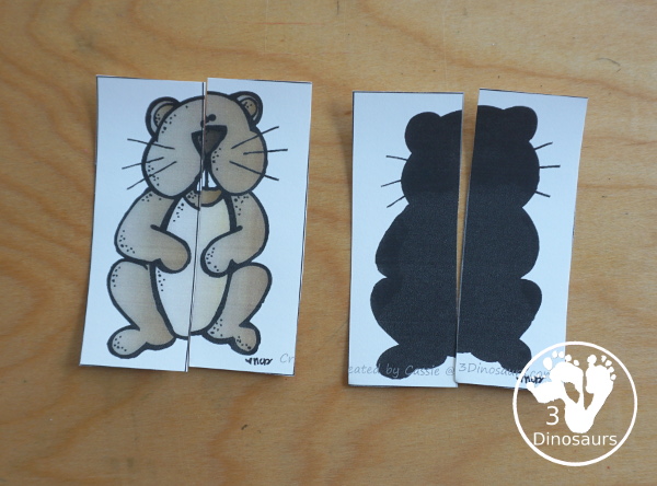 Free Groundhog Day Packs - two level of learning packs for Tot, Preschool, Prek, and Kindergarten with cards, puzzles, writing, matching, Groundhog Day Recording sheets, and more- 3Dinosaurs.com