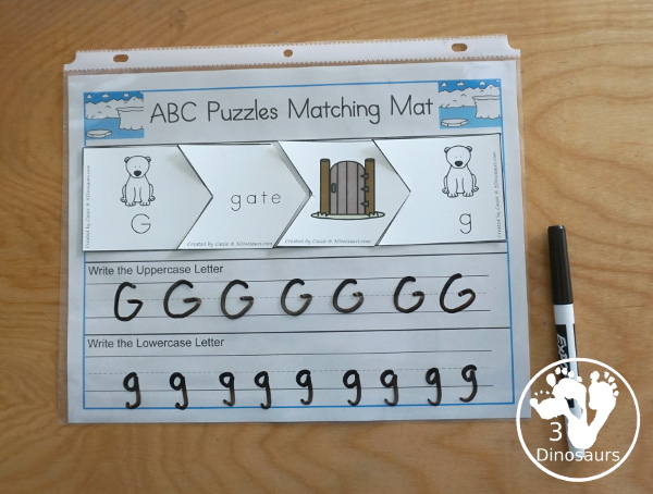 Free Polar Bear ABC Matching Puzzle - fun ways to work on matching letters with polar bears with letters, words, and pictures An easy hands-on alphabet learning activities for kids in kindergarten and preschool - 3Dinosaurs.com