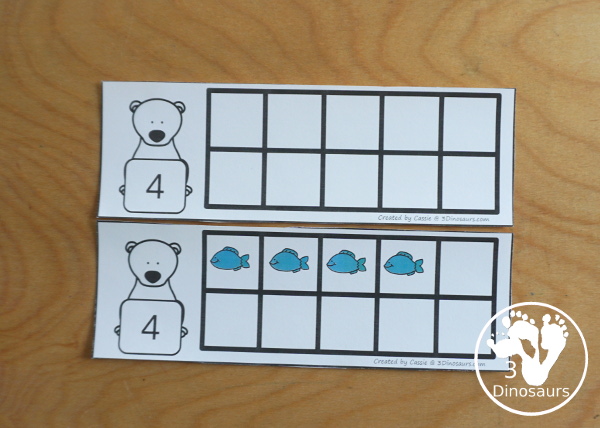 Free Polar Bear Themed Ten Frame Cards with numbers from 1 to 10 with two types of cards - 3Dinosaurs.com