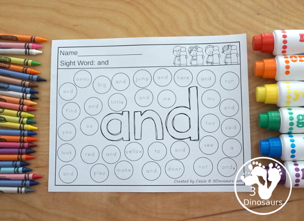 Sight Word Color The Word & Find the Word - with all 220 sight words for kids to work on learning. They color the word and then find the sight word  - 3Dinosaurs.com