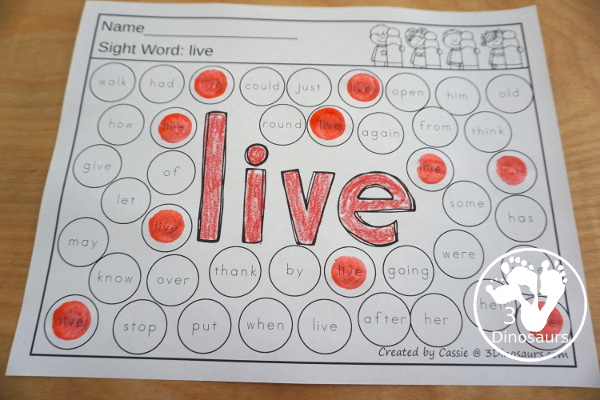 Sight Word Color The Word & Find the Word - with all 220 sight words for kids to work on learning. They color the word and then find the sight word  - 3Dinosaurs.com