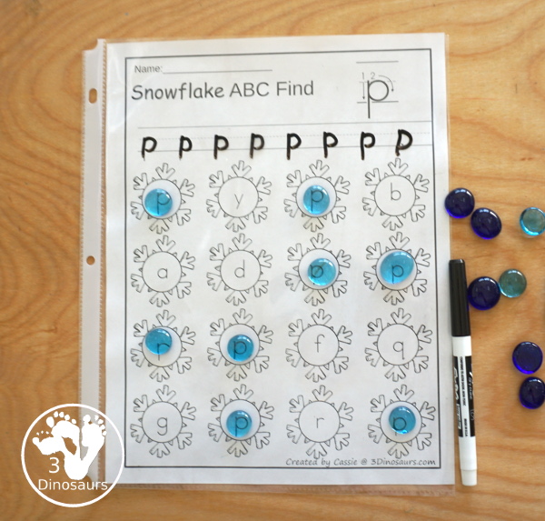 Snowflake Themed ABC Letter Find: It has all the letters of the alphabet with uppercase and lowercase options with tracing - 3Dinosaurs.com