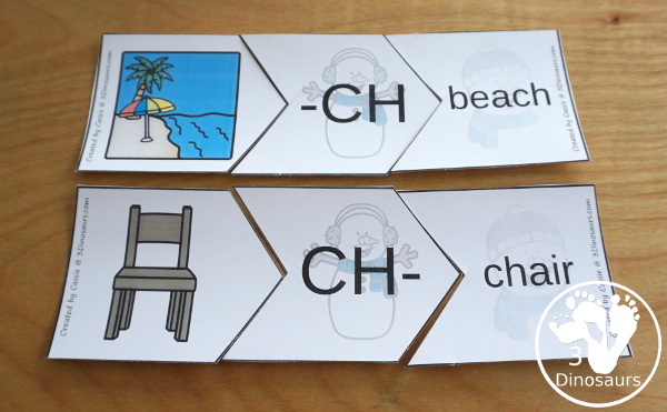 Free Snowman Digraph Matching Puzzles - 3 piece puzzles with 11 digraphs with matching picture, digraph and word - 3Dinosaurs.com