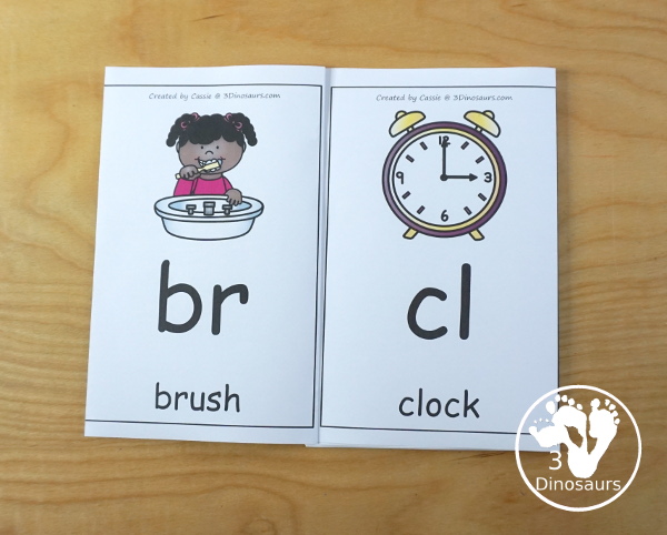Free Blends Wall Cards: Beginning Sound Consonant Blends - with the blend, picture and matching word for the following blends bl, br, cl, cr, dr, fl, fr, gl, gr, pl, pr, sc, sk, sl, sm, sn, sp, st, sw, & tr - 3Dinosaurs.com