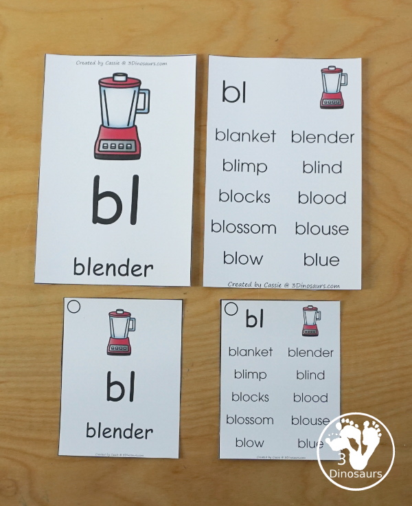 Blends Wall Cards & Ladder: two cards types with 2 size options for each 43 pages of printables plus ladders for building blend words - 3Dinosaurs.com