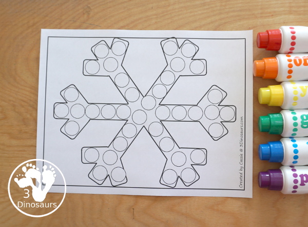 Free Snowflake Fine Motor Printables - with 4 pages of printables with dot marker snowflake, tracing the snowflake and snowflake template - 3Dinosaurs.com
