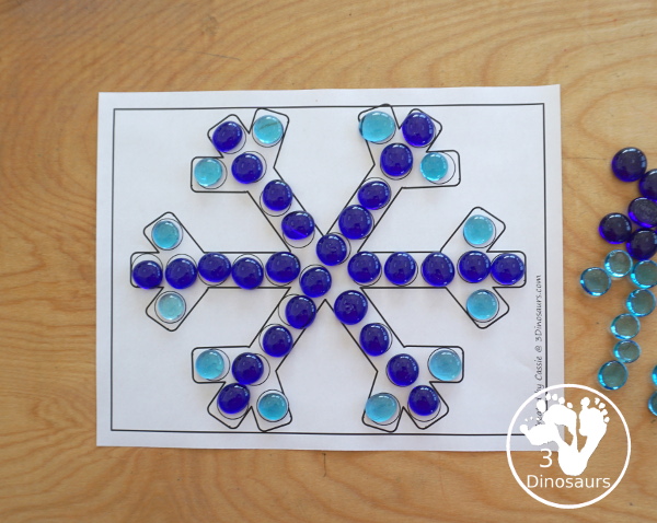 Free Snowflake Fine Motor Printables - with 4 pages of printables with dot marker snowflake, tracing the snowflake and snowflake template - 3Dinosaurs.com